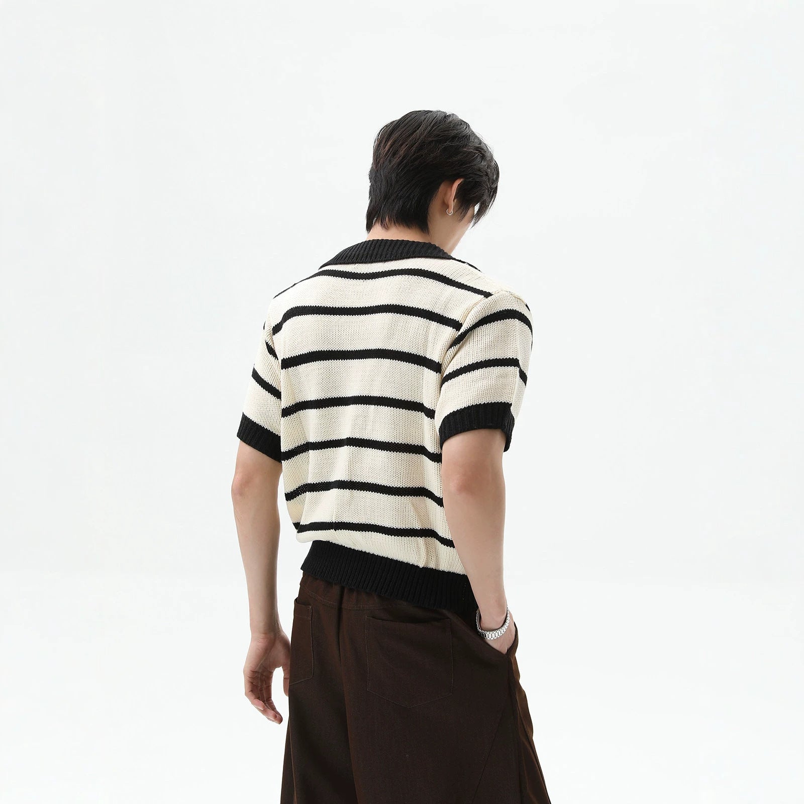 Casual Striped Color-Block V-Neck Mens Top